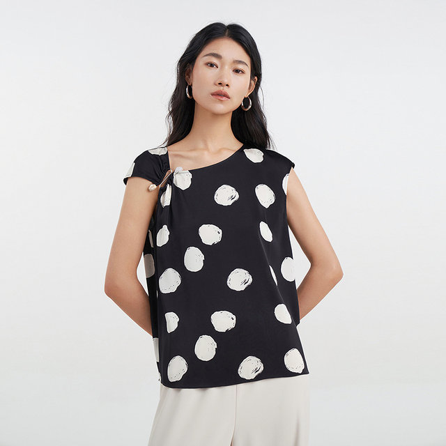 [Same style in the counter] Yifini/Yifei sleeveless polka dot loose short French shirt women's shirt D04S1406