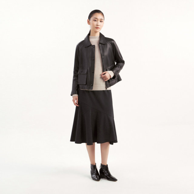 [Same style in the mall] Yifini/Yifei loose short fashionable high-end leather jacket for women versatile coats for women in winter new