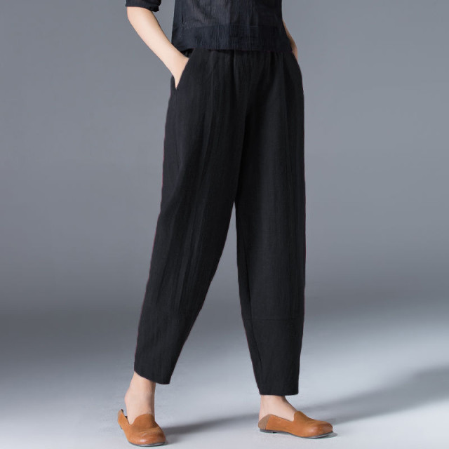 Pure cotton wide-leg pants for women in summer 2025 loose large size white harem pants slim and casual black nine-point bloomers
