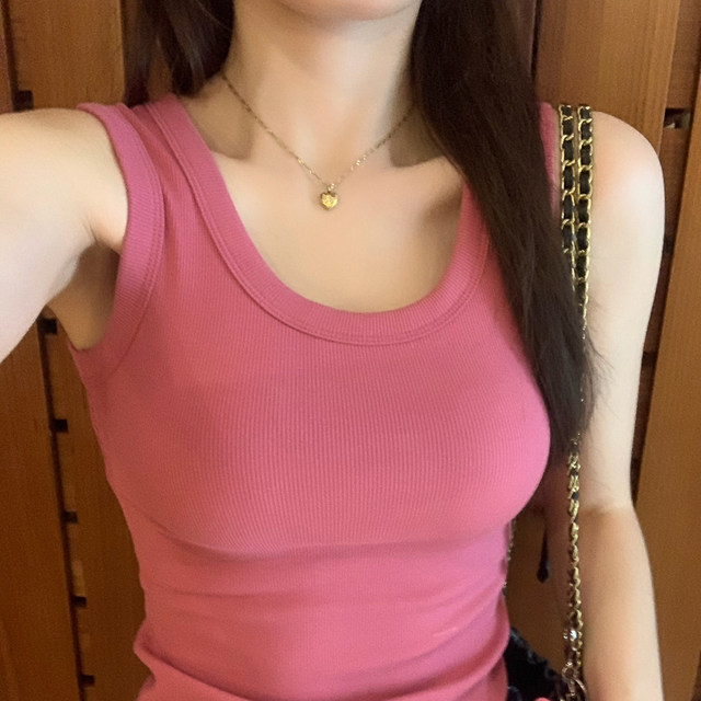 Blue suspender vest for women wearing 2025 summer new large-size wide shoulder straps chest pads for breast covering and breasts inside base top