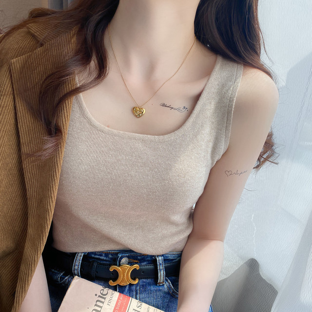 Apricot white knitted suspender vest women's suit with inner wear 2025 summer and autumn new high-end bottoming sleeveless top