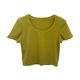 Gray round neck short-sleeved T-shirt women's 2025 summer new large neckline front shoulder slim half-sleeved short top