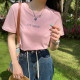 Red round neck short-sleeved T-shirt women's 2025 summer new loose base unique beautiful shoulder top