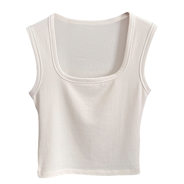 Orange orange square collar suspender vest for women with short inner wear 2025 autumn outer wear wide shoulder strap chest pad matching breast top