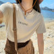 Red round neck short-sleeved T-shirt women's 2025 summer new loose base unique beautiful shoulder top
