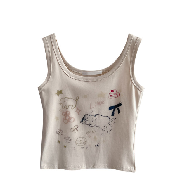 Gray American small suspender women's clothing with inner wear 2025 summer unique and beautiful vest I-shaped sleeveless top wear outer wear