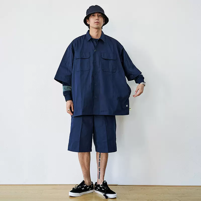 BEAMS SSZ AH.H长谷川日系纯色工装口袋宽松休闲刺绣男短袖 BEAMS SSZ AH.H长谷川日系纯色工装口袋宽松休闲刺绣男短袖