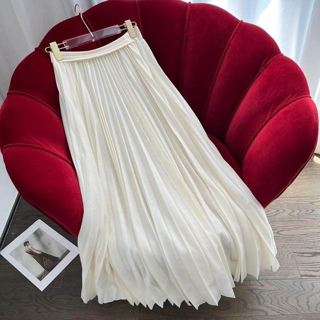 Fashion 25 early spring new heavy-form thin pleated yarn skirt double-layer pleated large skirt for women slim and fashionable commuting