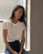 25 spring and summer new pepamack same style simple and versatile pure cotton round-neck white T-French flaky jeans