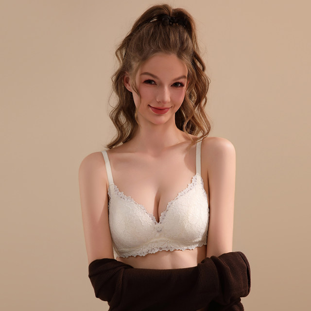 French sexy lace underwear women's three-dimensional cup small breasts gathering and adjusting upper back bra spring and summer 2025
