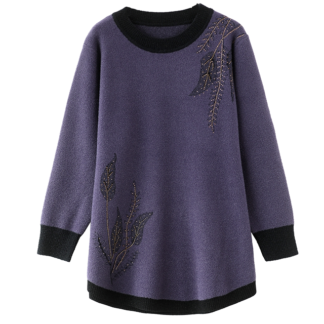 Large size women's clothing 200Jin [Jin equals 0.5kg] Western-style cashmere bottoming sweater for middle-aged and elderly mothers, winter plus fat mid-length belly-covering thick sweater