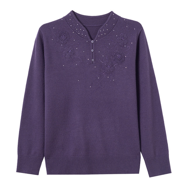 Middle-aged and elderly mothers autumn and winter cheongsam collar cardigan women's new Chinese style plus size plus size foreign style sweater noble top