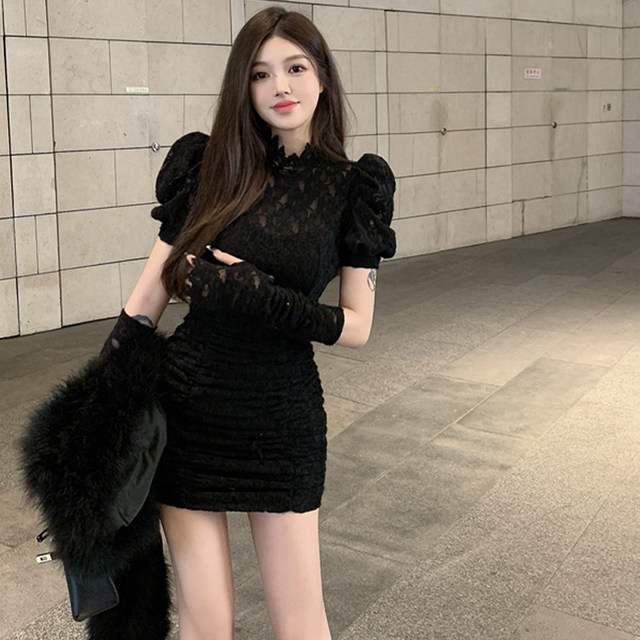 White sexy lace dress Female autumn high -end sense skirt French temperament high -end ladies slim hip skirt
