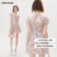 FIVE PLUS floral dress for women French holiday high waist V-neck design skirt Laiser new women's summer clothing