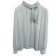 Scarf bow stand collar acetate satin shirt for women in spring and autumn new style loose bottoming white chiffon shirt top