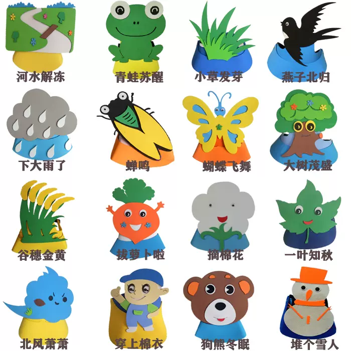 春夏秋冬卡通小動物頭飾幼兒園表演道具動物頭套節目派對面具帽子