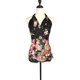 Clear -warehouse hanging neck strap Thai printed top Nepal cotton pine tight black off -the -shoulder short national style female flower
