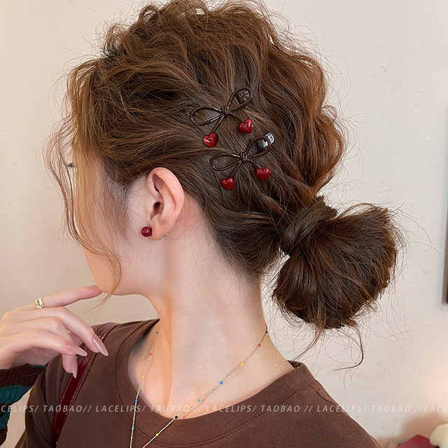 Bow hair clip for women coffee color love side clip side forehead hair clip 2025 new bangs clip high-end headwear