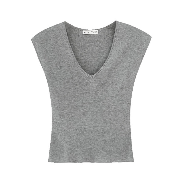 Soft and pure gray temperament V-neck skin-friendly knitted sleeveless vest T-shirt for women's new summer and autumn slim top