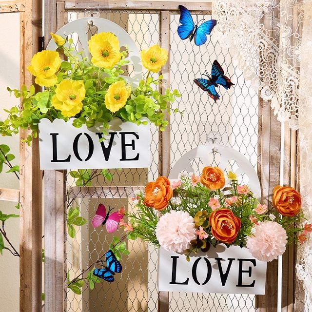 Hanging wall fake flower simulation flower decoration wall wall wall flower basket indoor living room hanging home fence wall hanging dried flowers
