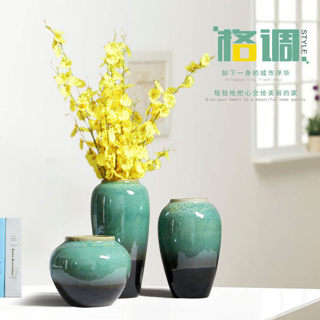 Qinyuanchun Jingdezhen hydroponic ceramic vase new Chinese European modern home flower arrangement three-piece set