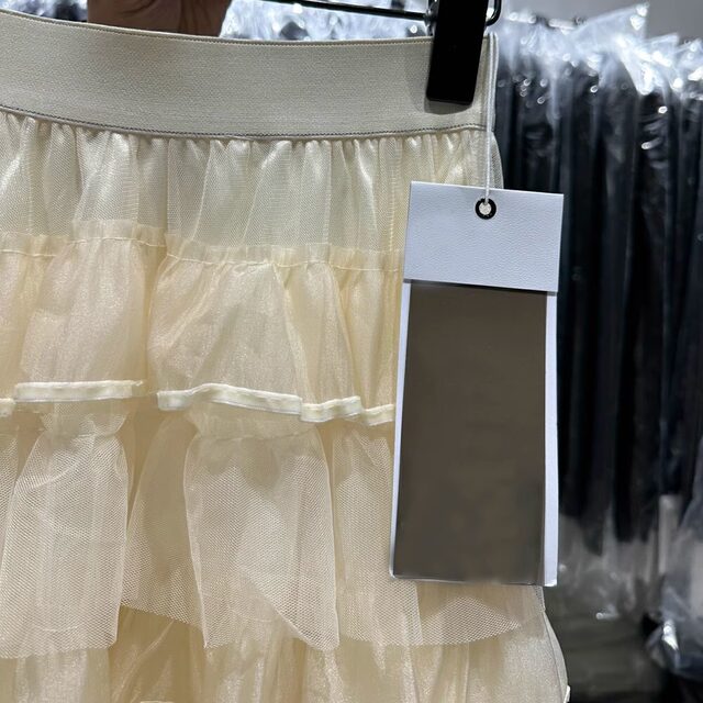 2025 spring apricot gauze cake skirt mid-length skirt trendy elastic waist texture versatile elastic waist high waist 92

