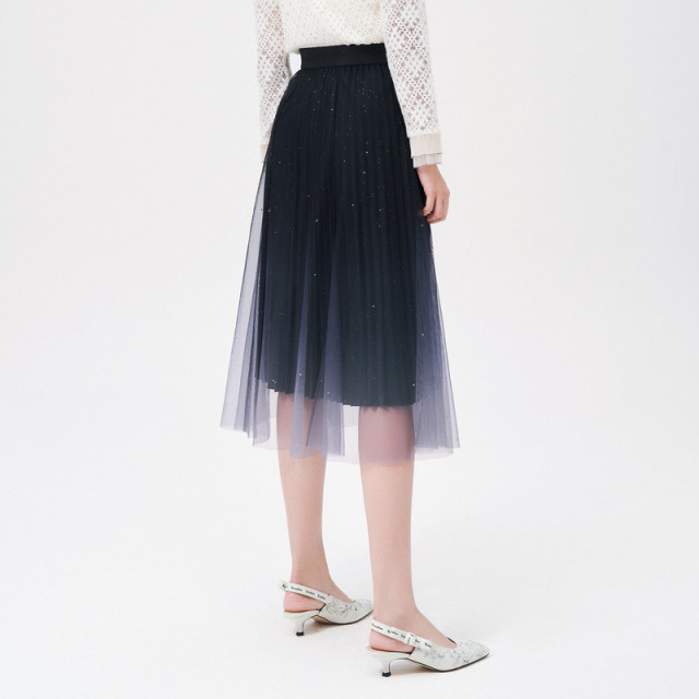 Koradior Kolatier Spring Mesh Elegant Skirt A-line Skirt Spliced ​​Mid-length Skirt