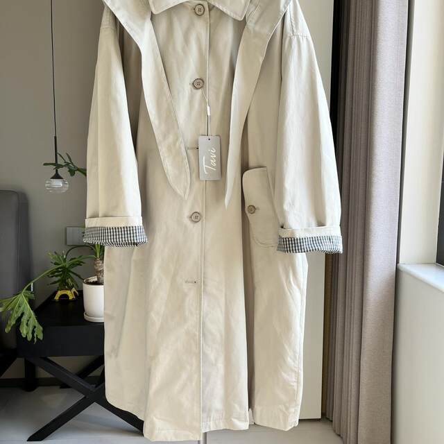 2025 spring new Tavi Korean high-end Japanese and British style mid-length windbreaker jacket for women 09084