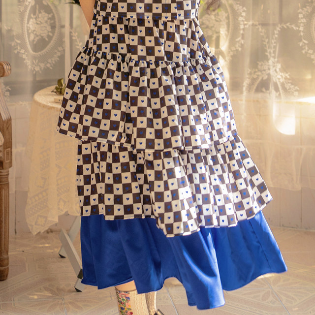 pinkwink Xiaoxingye summer original contrasting color plaid blue skirt cake skirt sweet long skirt skirt skirt