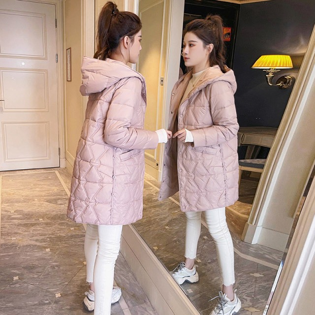 2024 new Korean cotton jacket niche hooded jacket winter clothes winter diamond cotton jacket thin mid-length cotton jacket for women