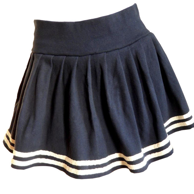 New autumn black half-body skirt two-bar fashion casual slim sports large size pleated high-waist navy skirt