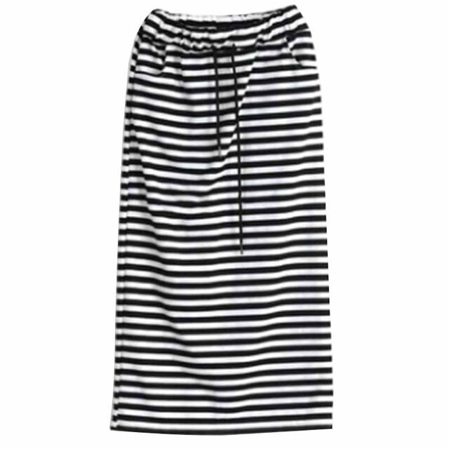 New casual and versatile personality summer mid-length skirt striped hip straight pocket rear slit sports high-waisted skirt