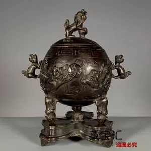 7:6858W 中国骨董人間国宝銅製品銅器【明清老炉・鳳頭高足宣徳炉です