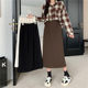 Black skirt mid-length spring and summer large size high waist slimming one-step skirt elastic waist commuting slit A-line long skirt
