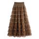 Heavy Industry Sequin Spliced ​​Mesh Cake Skirt 2025 Korean New High Waist A-line Sweet Skirt Long Skirt
