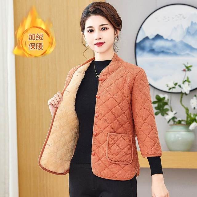 
Vest new style middle-aged mother plus velvet half-sleeved vest middle-aged women light and warm three-quarter sleeve small cotton coat jacket
