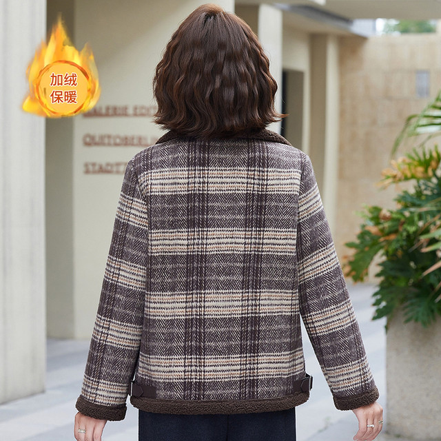 
Winter new style mother's fashionable plush woolen coat women's casual and versatile thickened warm plaid top