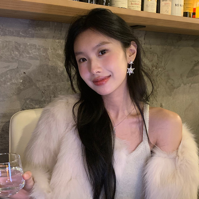 Flashing zirconium double snowflake earrings for women, exquisite and compact earrings, light luxury, high-end, unique and beautiful earrings, no pierced earrings