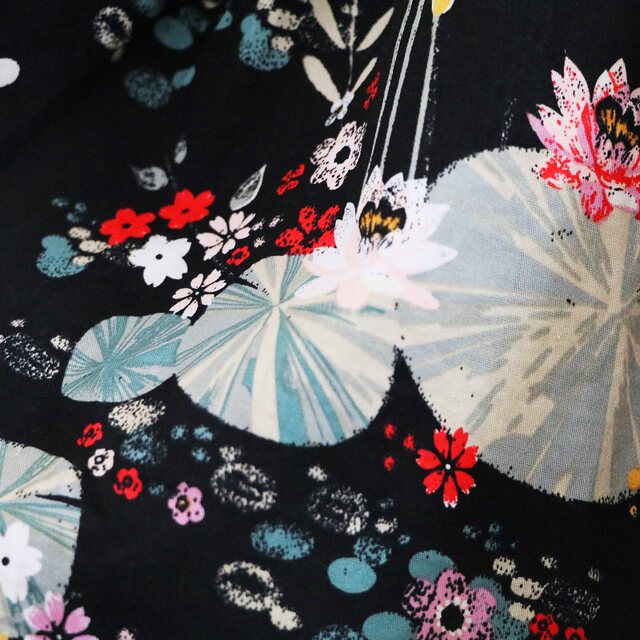 New Chinese style retro print mid-length pleated skirt with A-line puffy over knee high waist umbrella skirt for all seasons