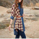 Denim shirt for women thin retro plaid splicing 2025 new spring five-quarter sleeve top layered loose shirt