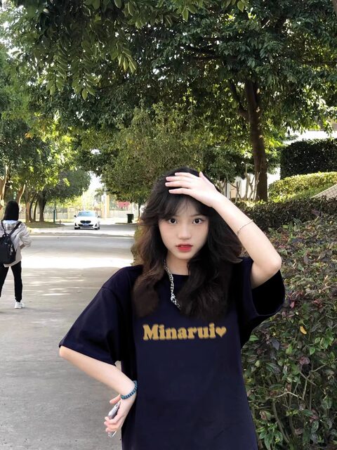 Pure cotton hidden blue letters short-sleeved T-shirt for women 2025 new summer loose design niche trendy top