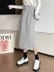 Straight skirt black grey ol pure cotton autumn commuting pocket knitted solid color a-shaped high waist a-line skirt half-body long skirt