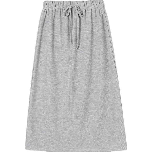 Straight skirt black grey ol pure cotton autumn commuting pocket knitted solid color a-shaped high waist a-line skirt half-body long skirt