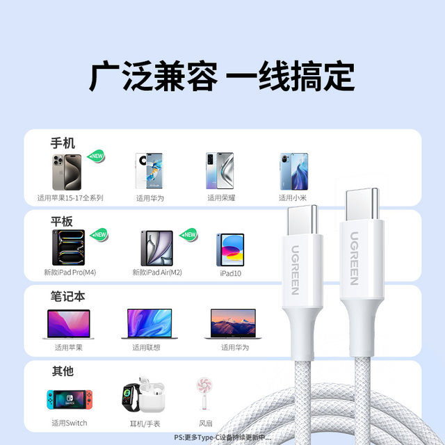 Green Alliance is suitable for Apple 17 iPhone 16 promax/ipad tablet 15 charging cable usbc to dual typec data cable 100W fast charging ctoc port mobile phone notebook car short 2 meters