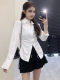 Design Sensory waist wrinkles Long -sleeved shirt Female early spring new fashion foreign qi high waist pleated skirt two -piece suit
