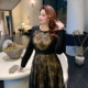 GLEC Plus Size Women's Clothing 2025 Autumn and Winter New Retro Light National Style Design Mesh Splicing Pleated Dress