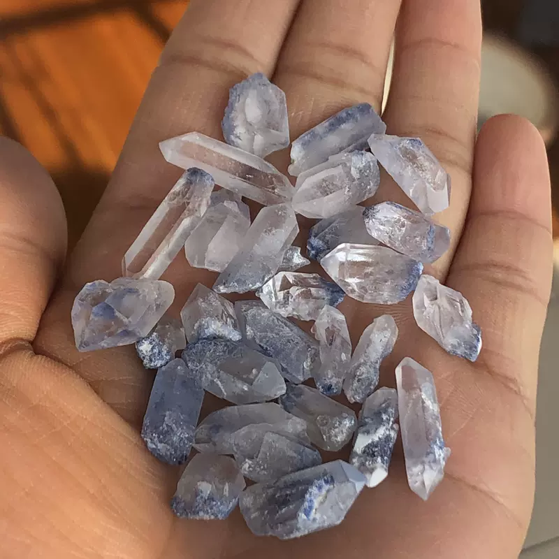 天然水晶原矿稀有巴西蓝发晶蓝线石原石矿标可做原石吊坠手链 Taobao