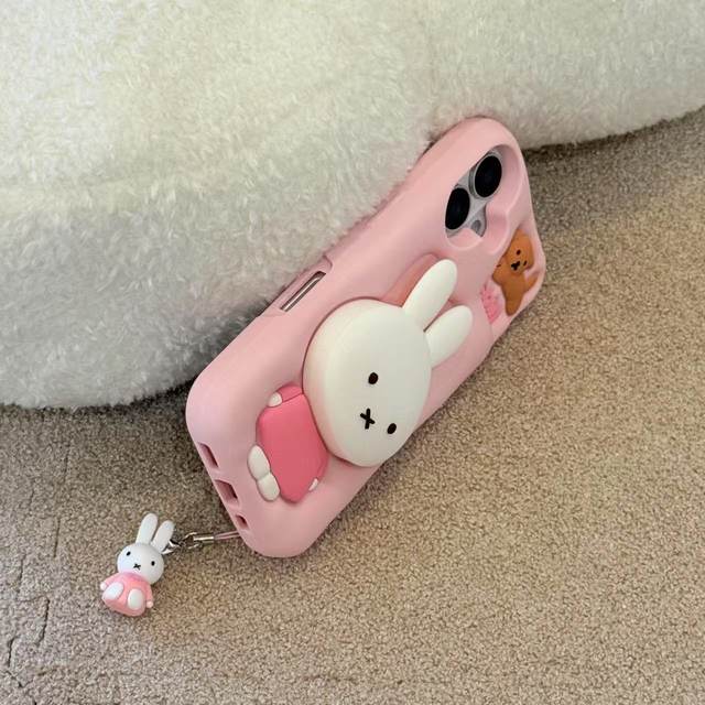 Japan Miffy Miffy Bunny Bracket Cute Suitable for iPhone17ProMax Mobile Phone Case Apple 15pro Soft Silicone 16p Cartoon Anti-fall 143 Couple Model Creative Fun Simple Korean Female