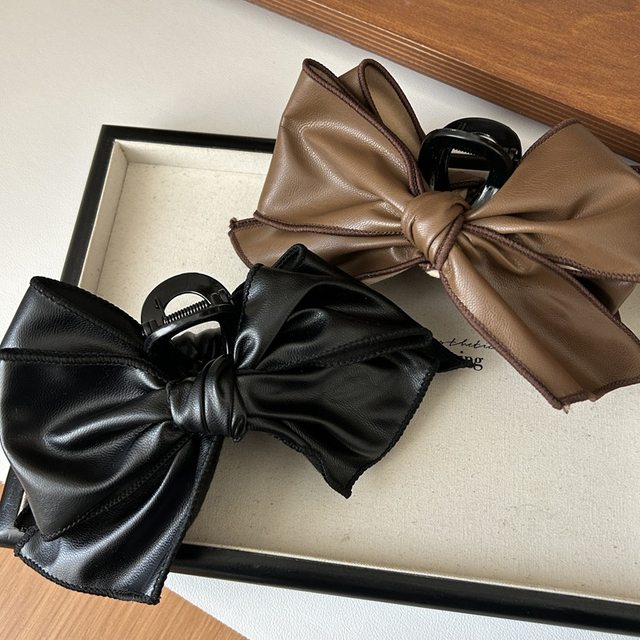 
Ruzhen French retro leather bow hair clip large hair volume multi-grip hair clip for women