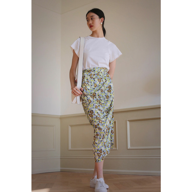No print romantic digital print mid-length fashionable slit irregular skirt skirt 23259